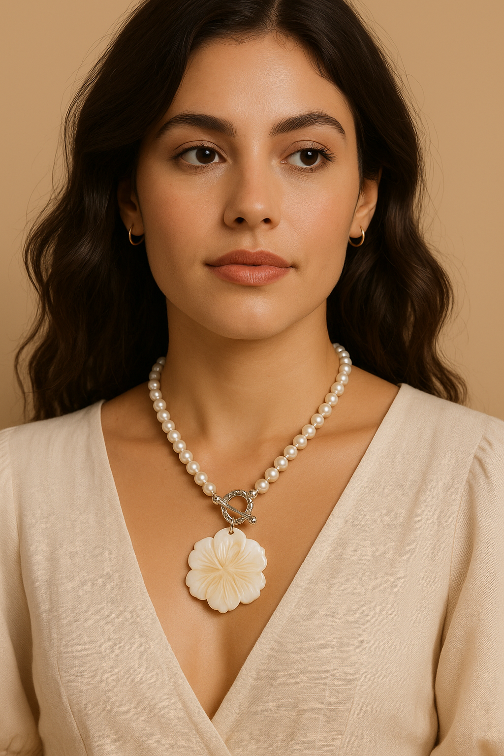🌿 “Renacer” Necklace – Mother Pearls & Nacre Shell Pendant