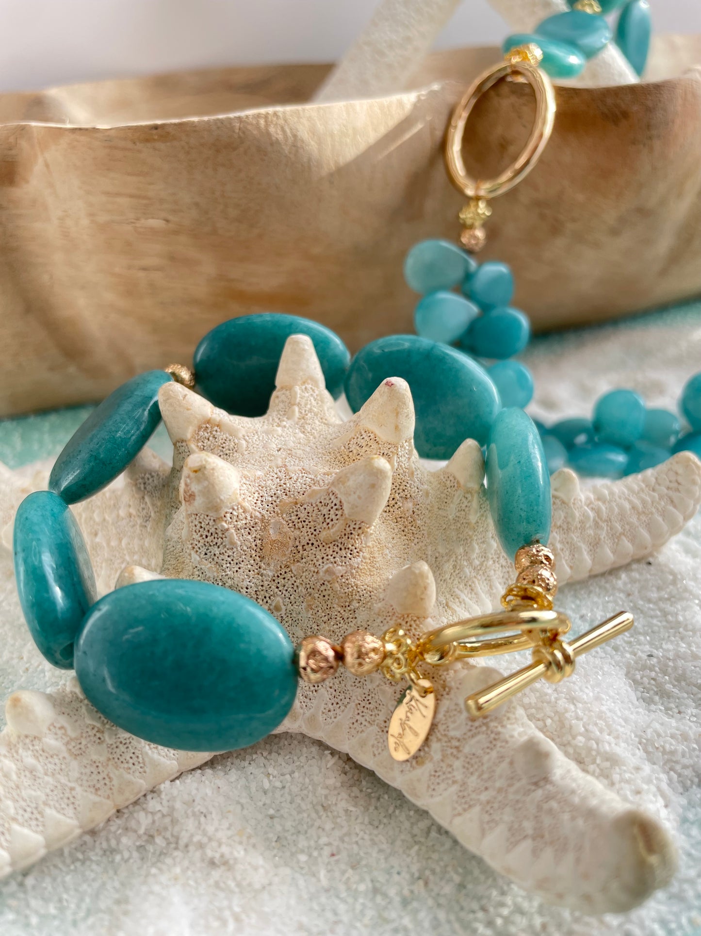 Set “Brisa Marina” – Collar y Pulsera de Ágatas Azul Cielo | Colección Perla del Pacífico