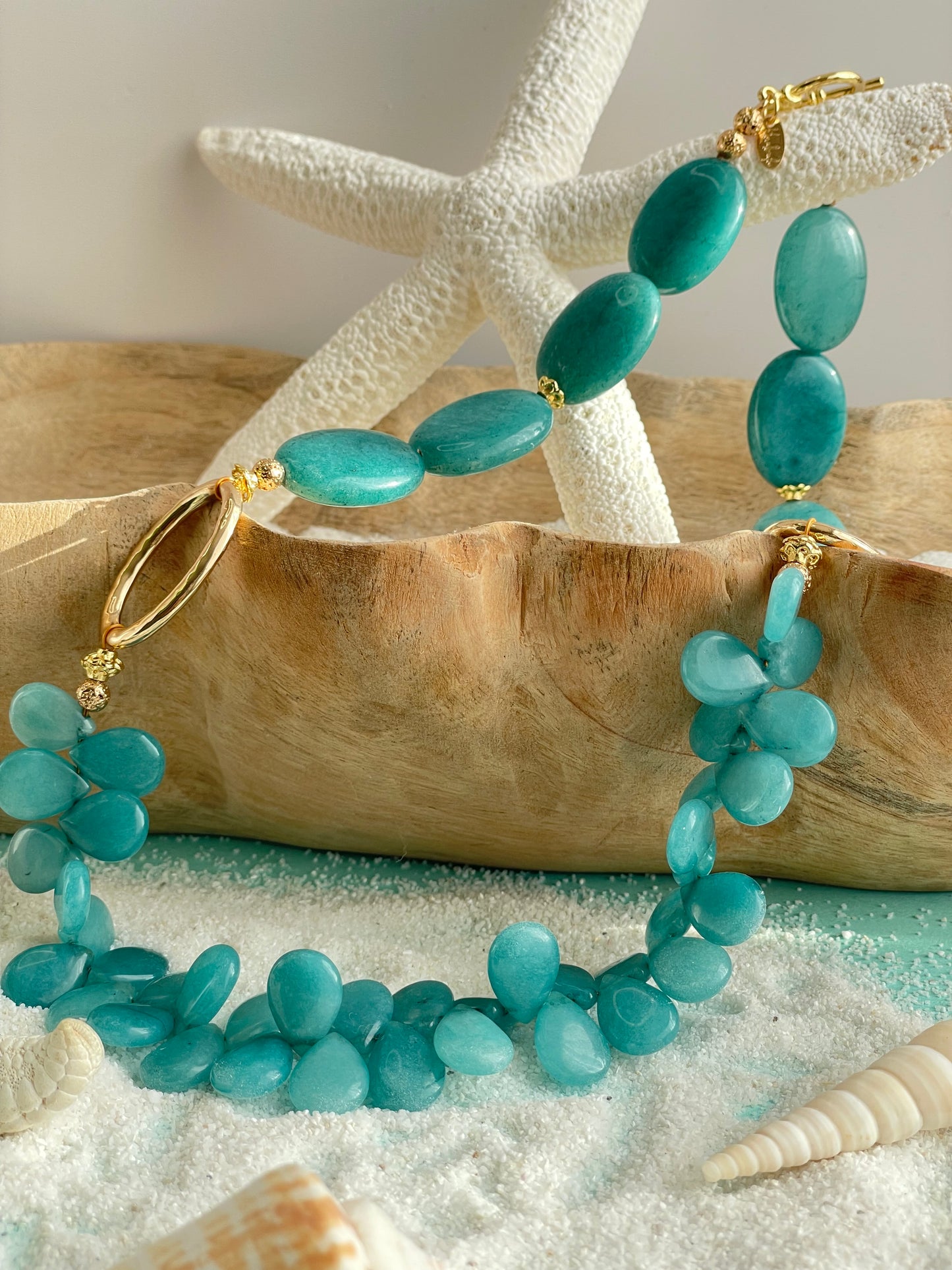 Set “Brisa Marina” – Collar y Pulsera de Ágatas Azul Cielo | Colección Perla del Pacífico