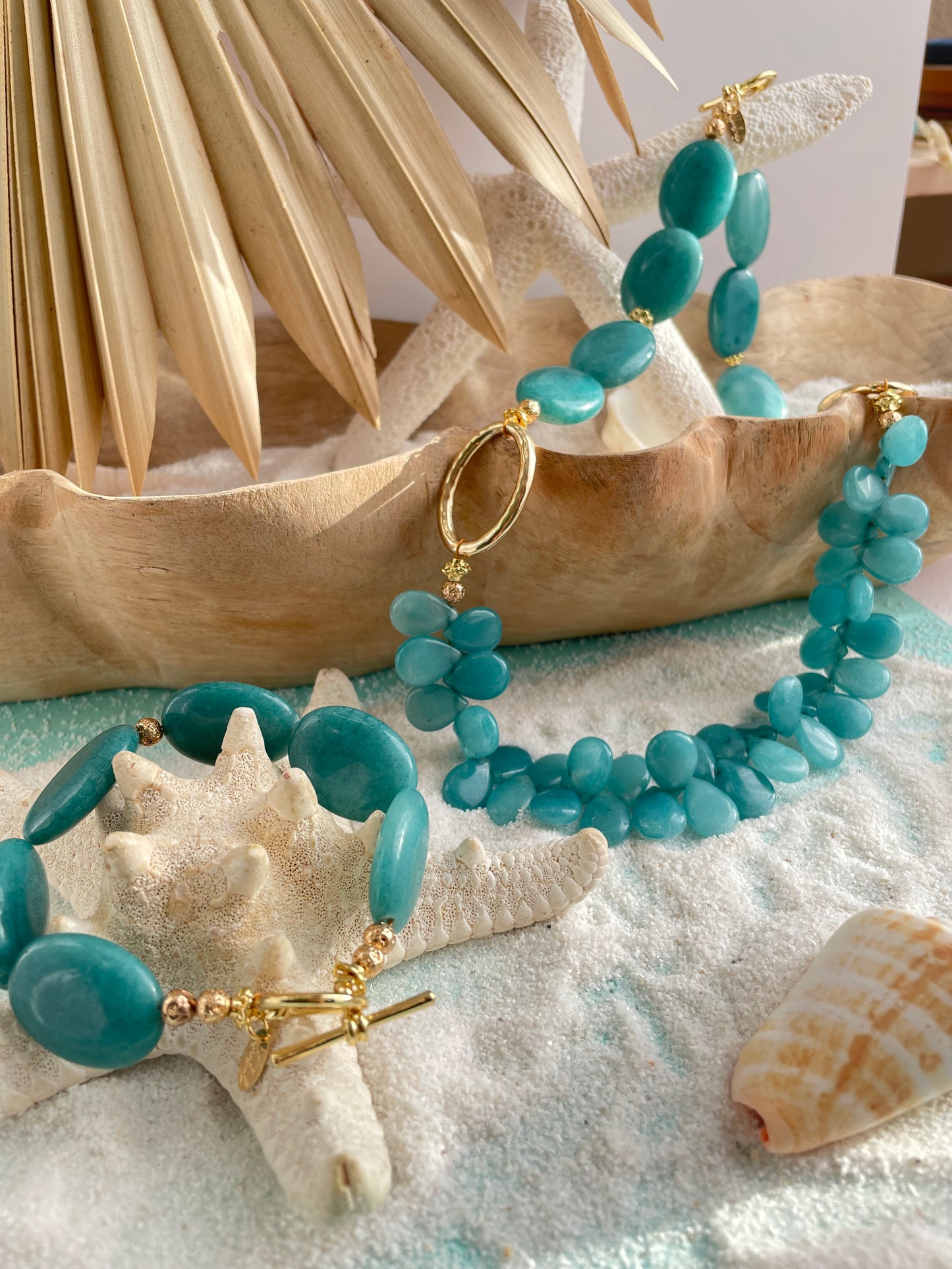Set “Brisa Marina” – Collar y Pulsera de Ágatas Azul Cielo | Colección Perla del Pacífico