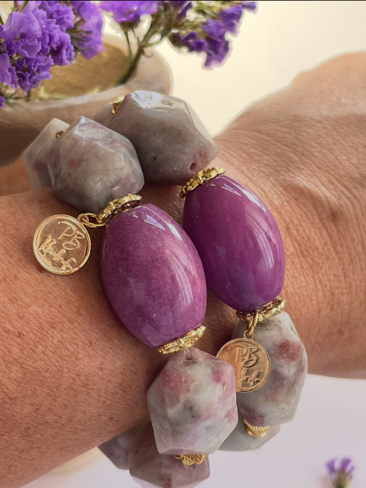 Pulseras “Mystic Lila” Jasper & Purple Agate Bracelet Set (Sold Separately)